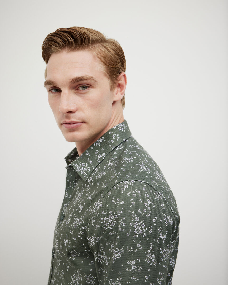 Bouquet Printed Long Sleeve Shirt, Khaki, hi-res